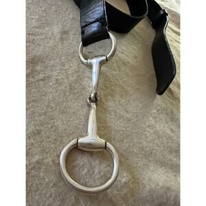 Lauren Ralph Lauren Black Horsebit Belt Sz M equestrian leather silver women
